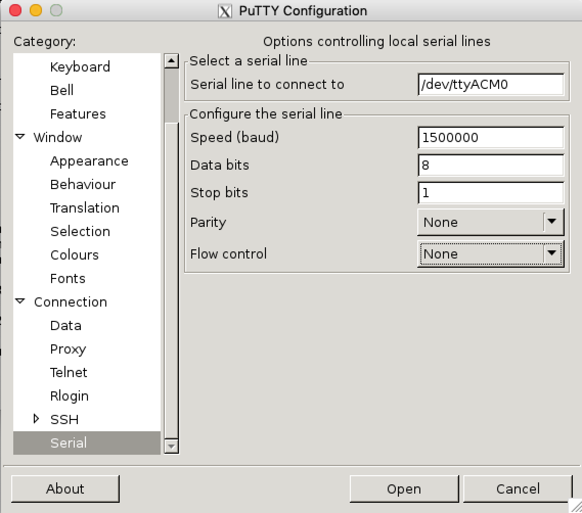 PuTTY serial conf